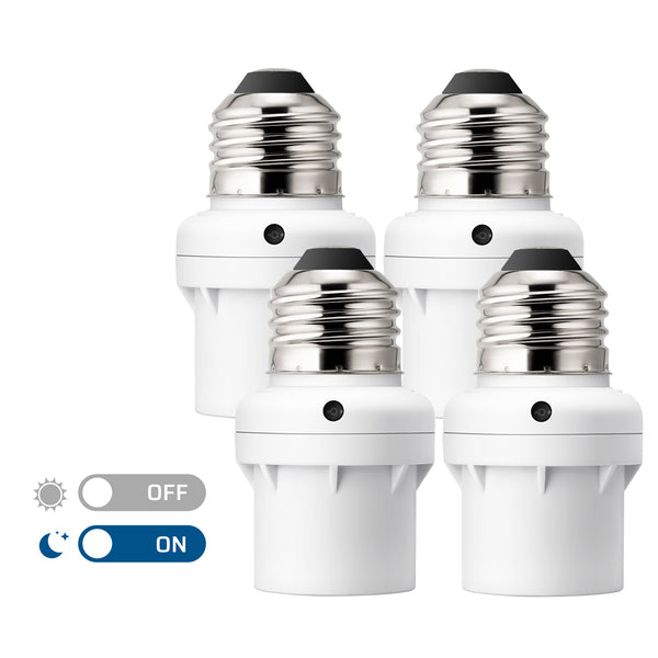 DEWENWILS Dusk to Dawn Light Sensor Socket E26/E27, Compatible with Incandescent/CFL/LED/Halogen Bulbs (4 Pack)-HSLS04A