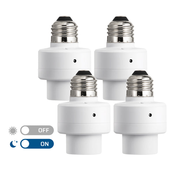 DEWENWILS 4 Pack Light Sensor Socket, Dusk to Dawn Sensor Socket, E26 E27 Light Bulb Socket for Light Fixtures, Compatible with Incandescent/CFL/LED/Halogen Bulbs-HSLS04B