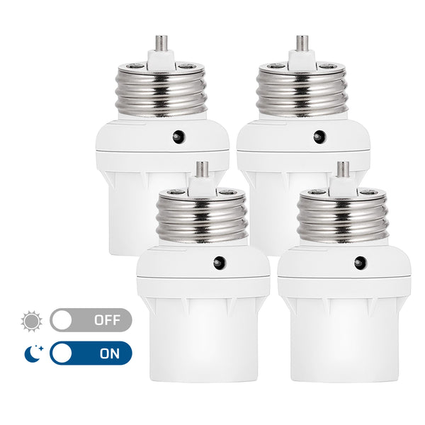 DEWENWILS Light Sensor Socket, E26/E27 Light Socket Adapter, 360° Sensor Rotation, Dusk to Dawn Light Bulb Sockets for Porch Light, Wall Light, Compatible with LED/INC/CFL/Halogen Bulbs, 4 Pack-HSLS04G