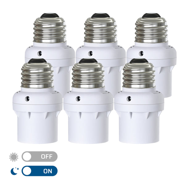 DEWENWILS Dusk to Dawn Light Sensor Socket E26/E27, Compatible with Incandescent/CFL/LED/Halogen Bulbs (6 Pack)-HSLS06A