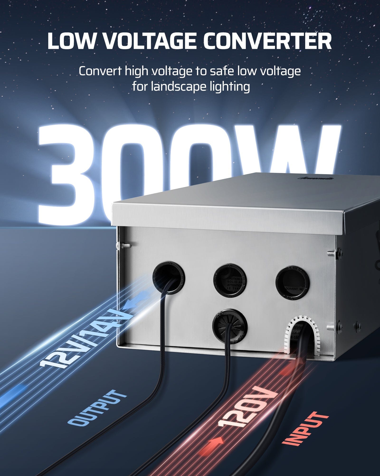 DEWENWILS 300W Low Voltage Transformer, a low voltage converter that safely converts high voltage for landscape lighting