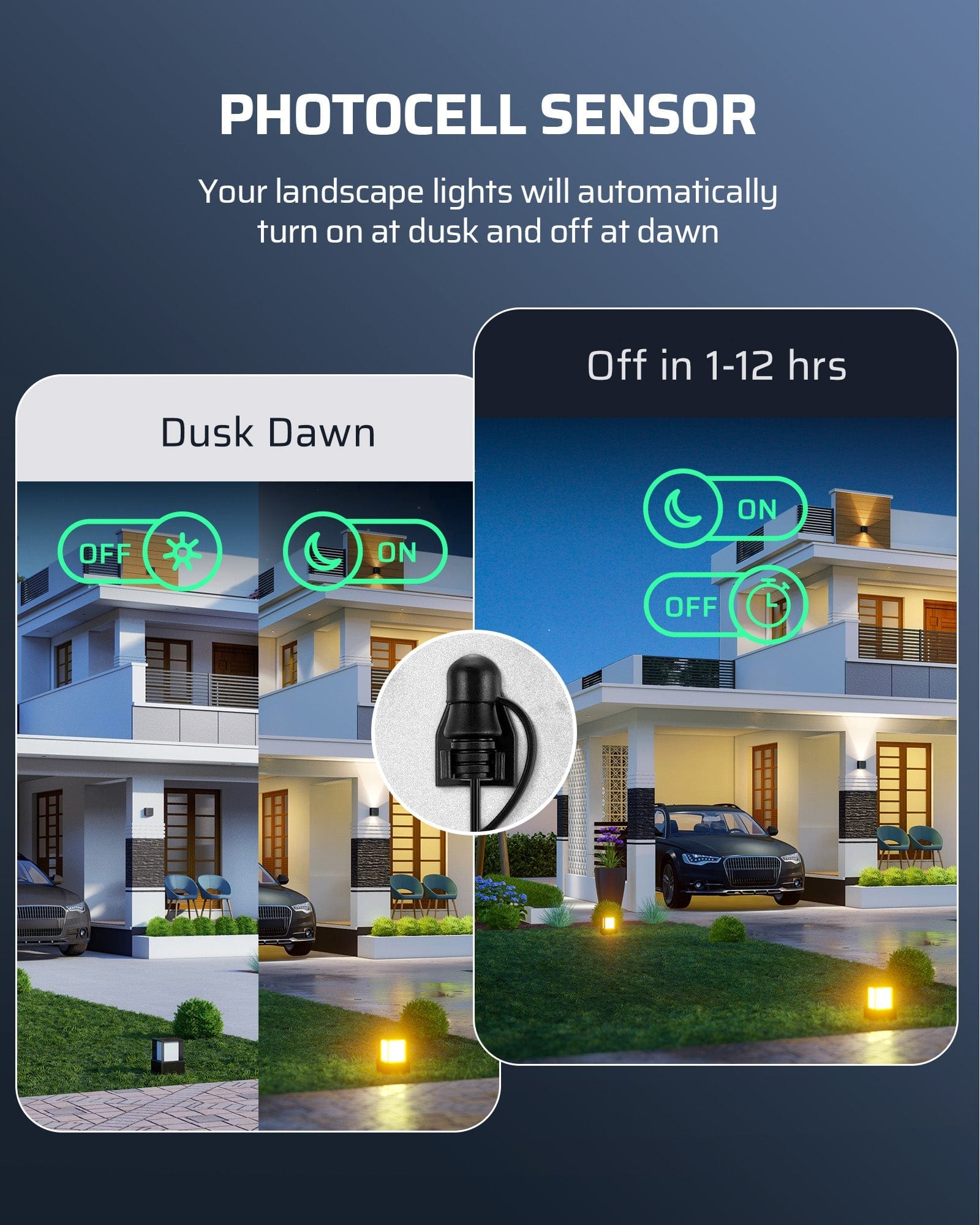 DEWENWILS 300W Low Voltage Transformer with photocell sensor, automatically turning landscape lights on at dusk and off at dawn