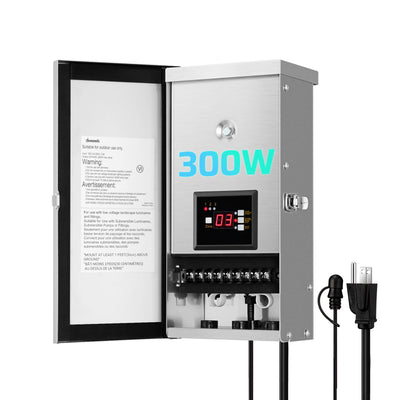 DEWENWILS 300W Low Voltage Transformer with 3 Independent Control Outputs, 120V AC to 12V/14V AC, Dusk to Dawn Sensor & Timer-HSLT05C