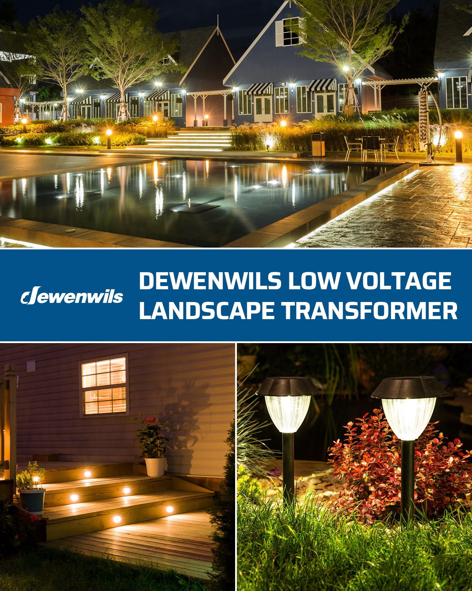 DEWENWILS 300W Low Voltage Transformer is a reliable low-voltage landscape transformer ideal for powering outdoor LED and halogen lighting systems.