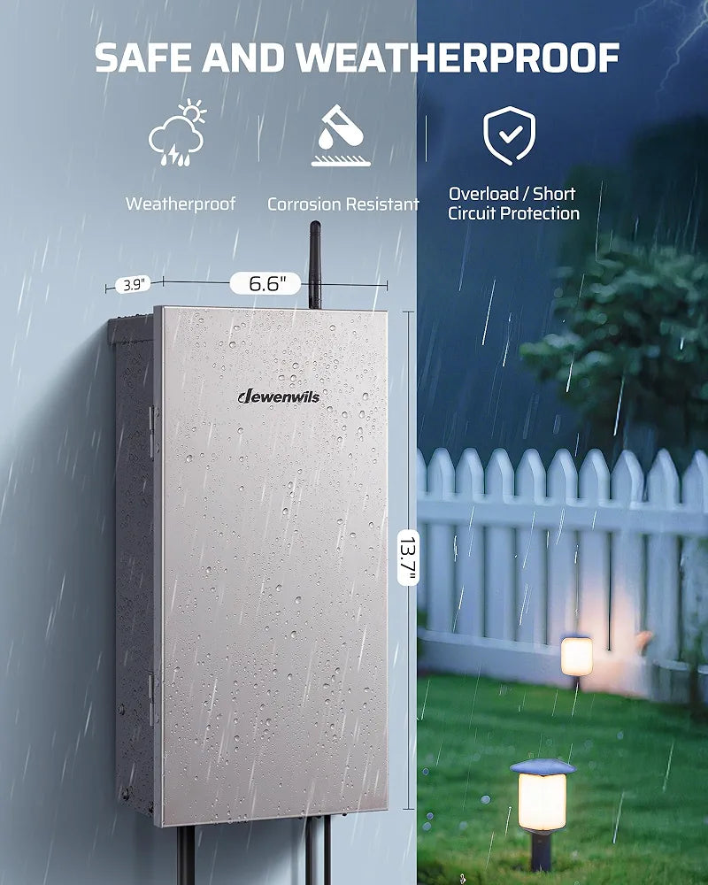 Low Voltage Landscape Lighting Transformer: weatherproof and corrosion-resistant design with overload and short-circuit protection for safe and durable outdoor lighting performance