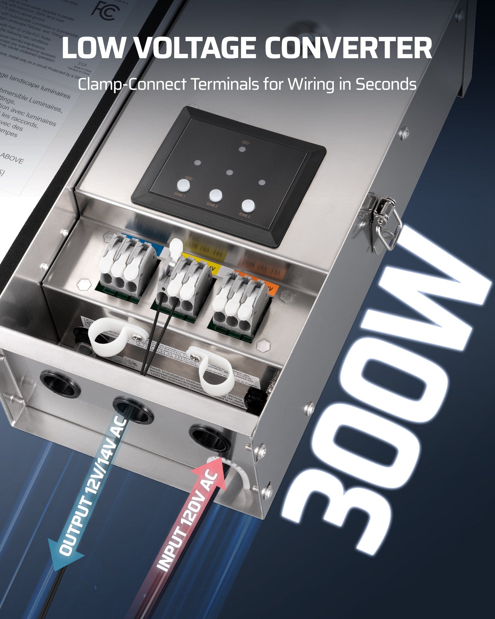 DEWENWILS 300W Low Voltage Landscape Lighting Transformer Low Voltage Converter Clamp Connect Terminals 120V AC Input 12/14V AC Output