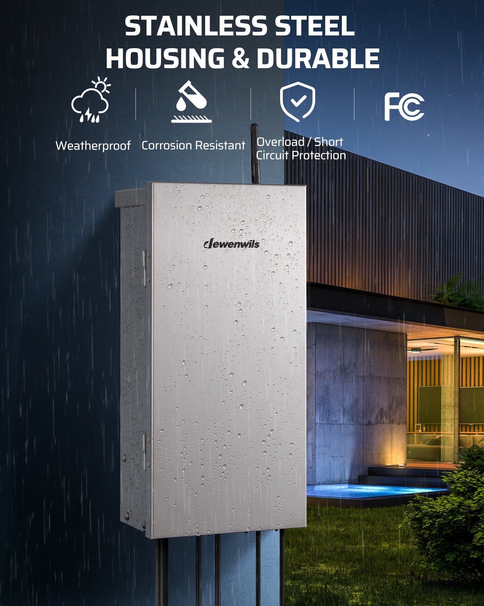 DEWENWILS 300W Low Voltage Landscape Lighting Transformer Stainless Steel Housing Durable Weatherproof And FCC Certified