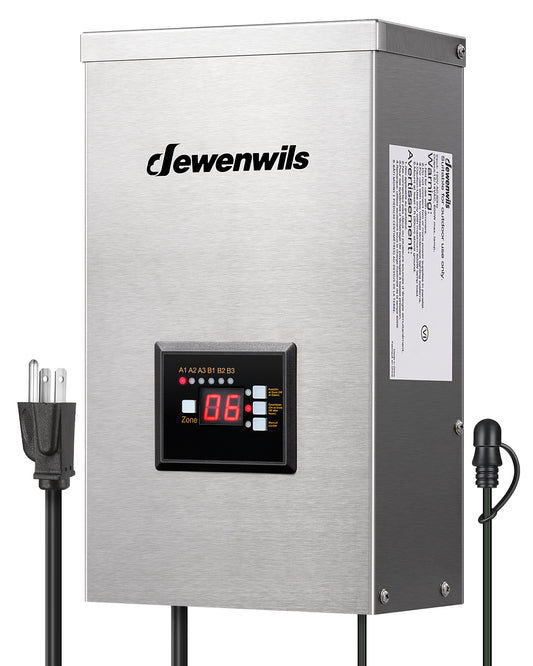DEWENWILS 600W Low Voltage Landscape Transformer, 6 Independent Outputs, Low Voltage Transformer with Photocell Sensor, 120V to 12V/14V AC, Stainless Steels Landscape Lighting Transformer Outdoor-HSLT08E