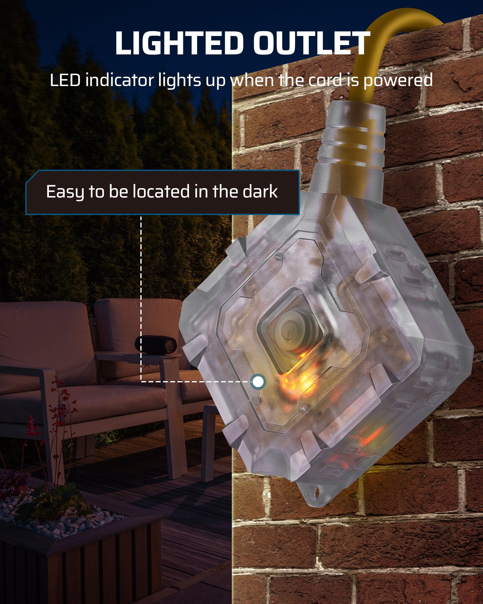 DEWENWILS 10FT Outdoor Heavy Duty Extension Cord, 14 AWG SJTW Power Cord with Dust-Proof & Waterproof Switch, 6 Outlets Transparent Plug Tail for Multiple Devices, 15A/125V/1875W-HSOY10A