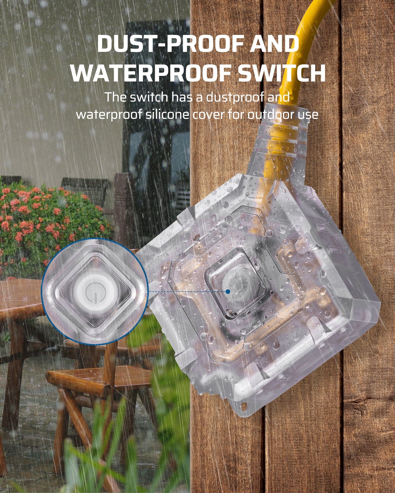 DEWENWILS 15FT Outdoor Heavy Duty Extension Cord, 14 AWG SJTW Power Cord with Dust-Proof & Waterproof Switch, 6 Outlets Transparent Plug Tail for Multiple Devices, 15A/125V/1875W-HSOY15A