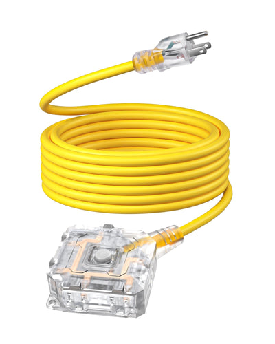 DEWENWILS 25FT Outdoor Heavy Duty Extension Cord, 14 AWG SJTW Power Cord with Dust-Proof & Waterproof Switch, 6 Outlets Transparent Plug Tail for Multiple Devices, 15A/125V/1875W-HSOY25A