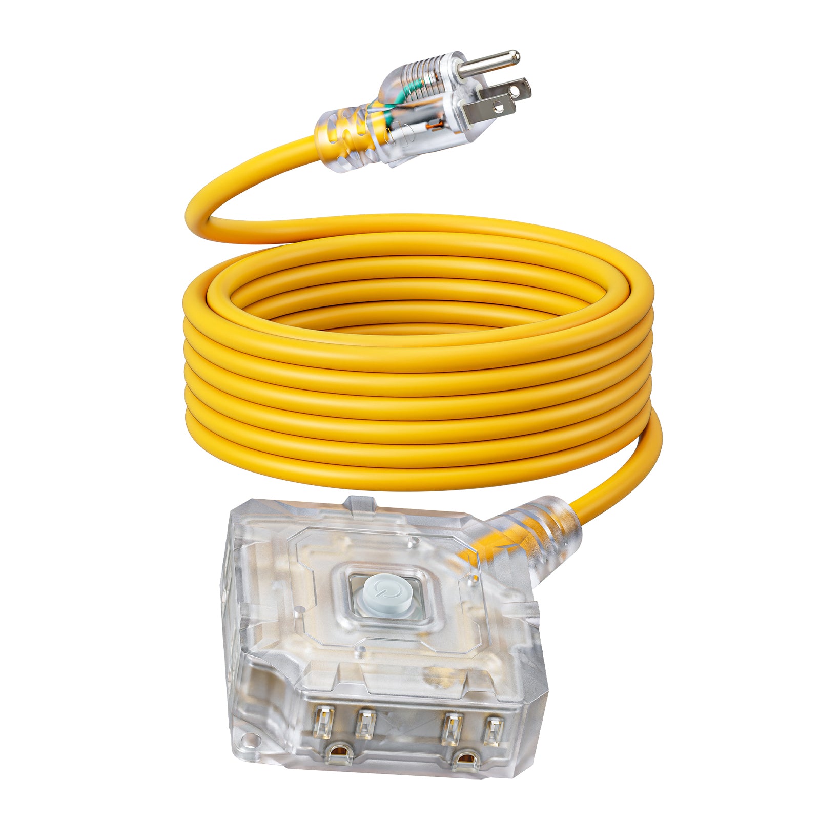 DEWENWILS 25FT Outdoor Heavy Duty Extension Cord, 14 AWG SJTW Power Cord with Dust-Proof & Waterproof Switch, 6 Outlets Transparent Plug Tail for Multiple Devices, 15A/125V/1875W-HSOY25A