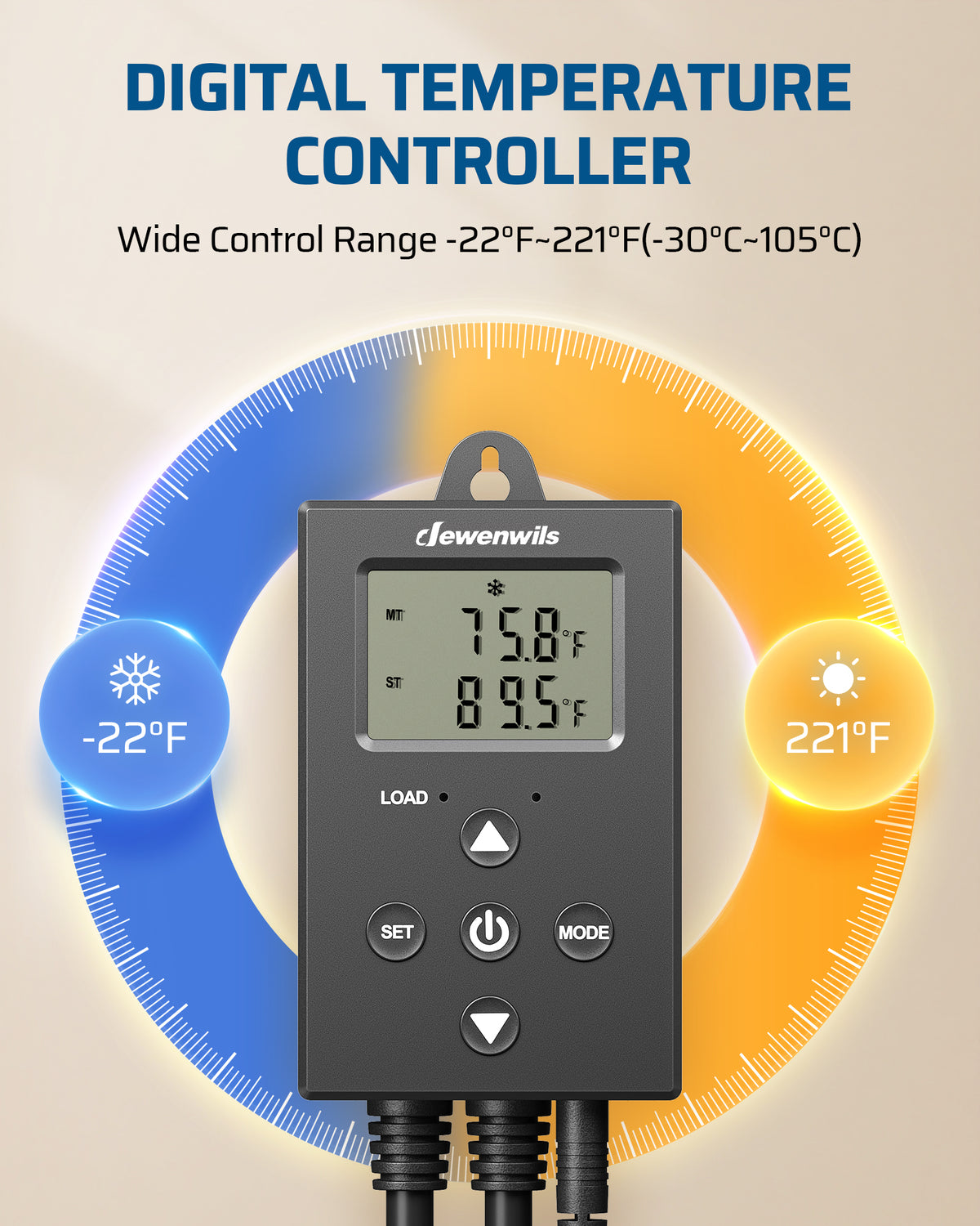 DEWENWILS Digital Temperature Controller Thermostat Outlet with Heating & Cooling Mode for Chest Freezer, Home Brewing, Green House, Incubation, Reptiles, 14-140°F, 120V/10A/1200W-HTCS01A1