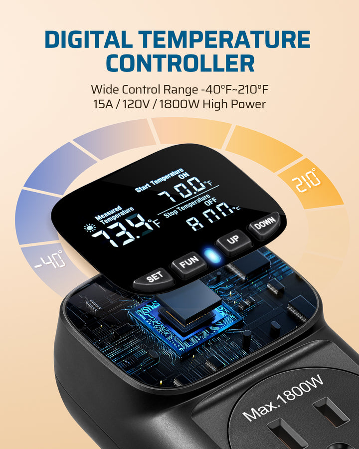 Temperature Controller Buttons DEWENWILS Digital Temperature Controller, Heavy Duty 15A/1800W ...