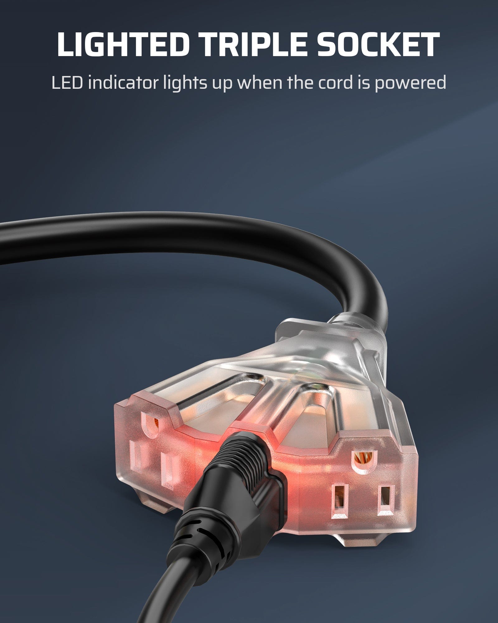 DEWENWILS 2ft 12/3 Gauge Indoor/Outdoor Tri-Tap Extension Cord Splitter, STW 15 Amp Contractor Grade Heavy Duty Power Cable with LED Lighted Plug (3 Pack)-HTOB02C