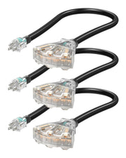DEWENWILS 2ft 12/3 Gauge Indoor/Outdoor Tri-Tap Extension Cord Splitter, STW 15 Amp Contractor Grade Heavy Duty Power Cable with LED Lighted Plug (3 Pack)-HTOB02C