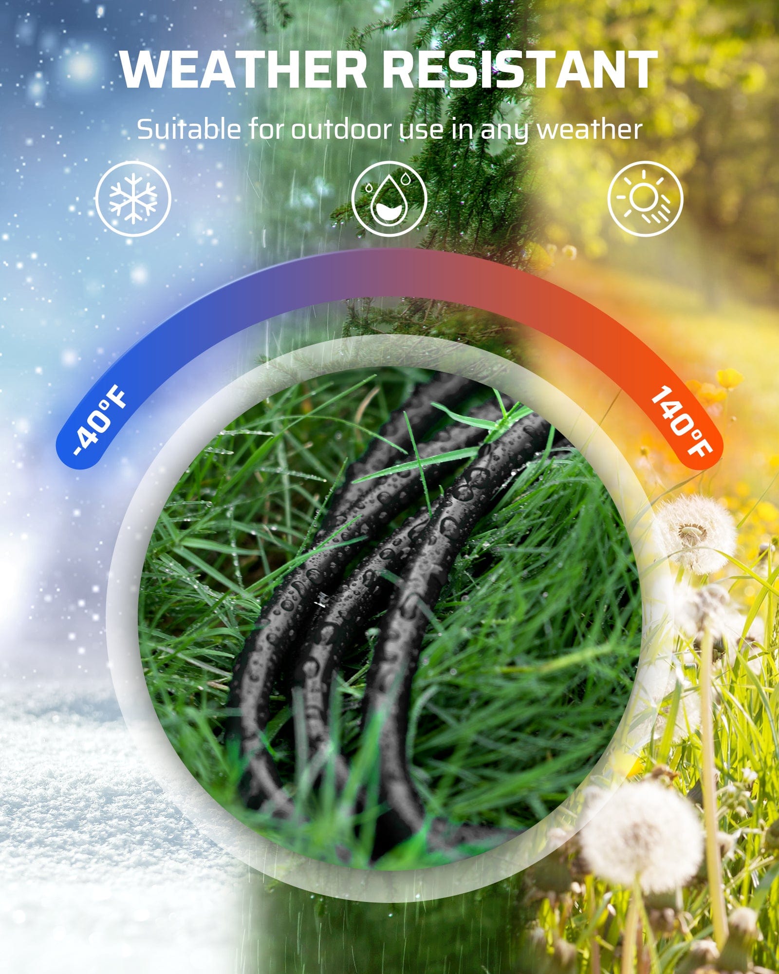 DEWENWILS 10ft Outdoor Tri-Tap Extension Cord Splitter, Weatherproof 16/3 SJTW Power Cable for Holiday Decoration and Landscaping String Lights (2 Pack)-HTOB10A1