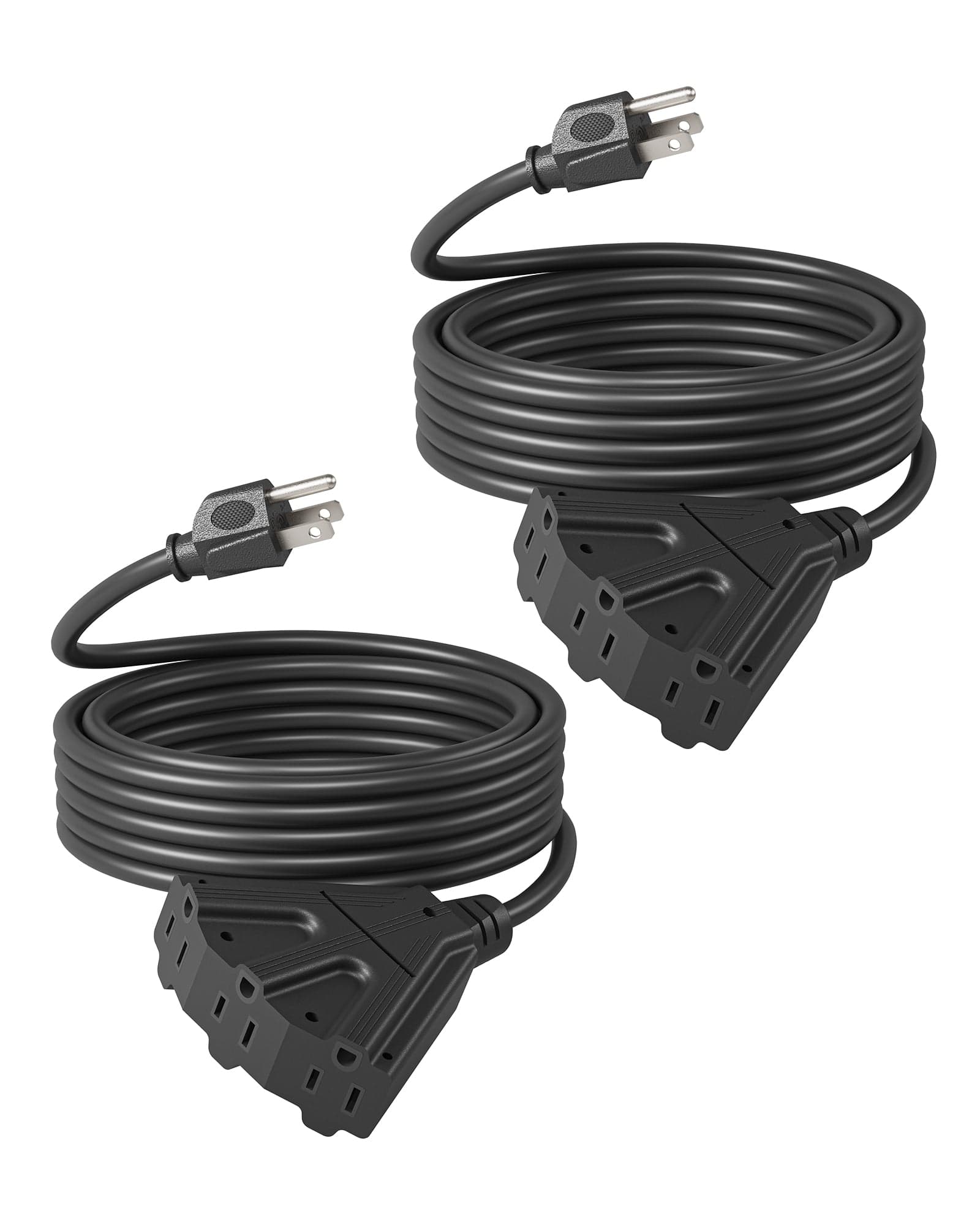 DEWENWILS 15ft Tri-Tap Extension Cord with Multiple Outlet, 16/3 SJTW Power Cable for Outdoor Landscaping String Lights (2 Pack)-HTOB15A