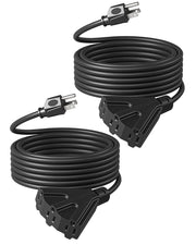 DEWENWILS 25ft Tri-Tap Extension Cord, 16/3 SJTW Power Cable, Weatherproof, Heavy Duty Extension Cord for Holiday Decoration and Landscaping Lights (2 Pack)-HTOB25A