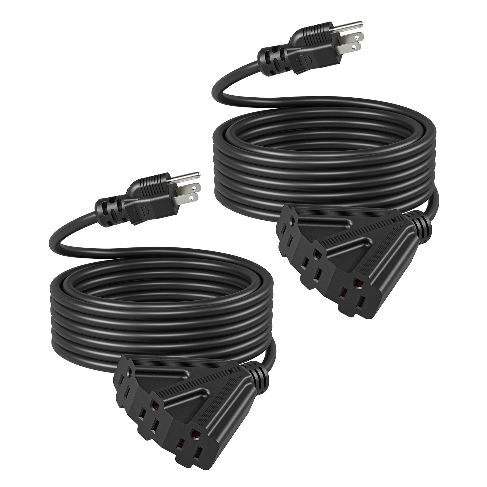 DEWENWILS 25ft Tri-Tap Extension Cord, 16/3 SJTW Power Cable, Weatherproof, Heavy Duty Extension Cord for Holiday Decoration and Landscaping Lights (2 Pack)-HTOB25A