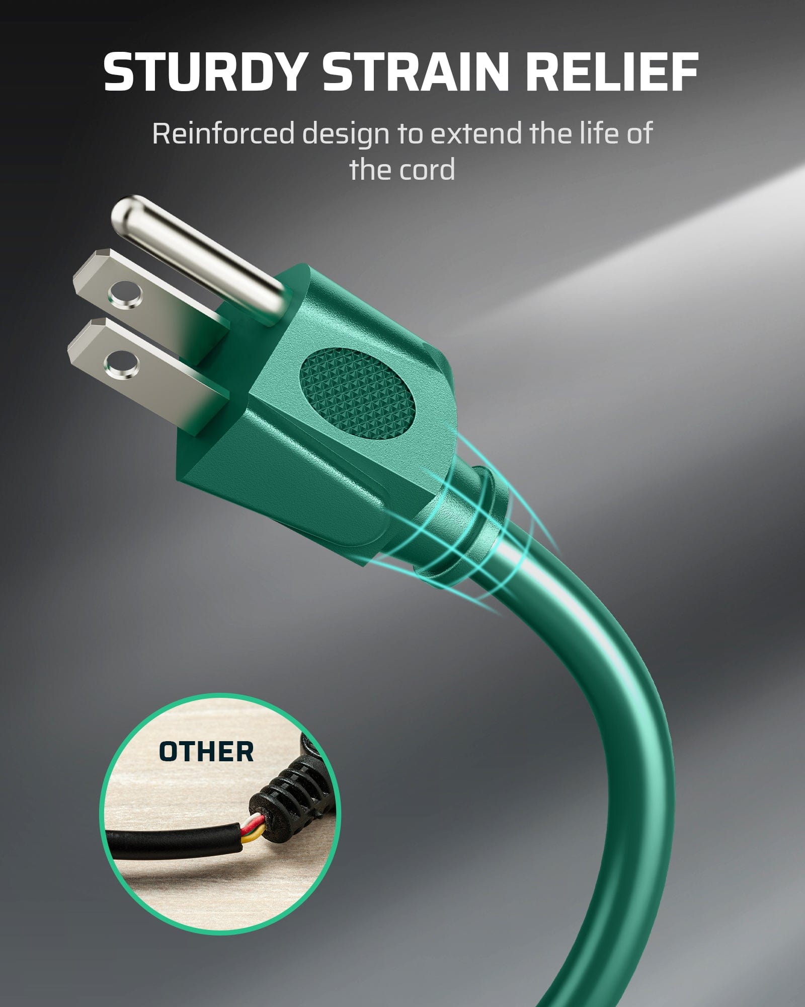 DEWENWILS 15ft Outdoor Extension Cord, Weatherproof 16/3 SJTW Power Cable for String Lights and Landscaping String Lights (2 Pack)-HTOG15A