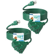 DEWENWILS 15ft Outdoor Extension Cord, Weatherproof 16/3 SJTW Power Cable for String Lights and Landscaping String Lights (2 Pack)-HTOG15A