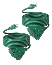 DEWENWILS 25ft Outdoor Tri-Tap Extension Cord Splitter, Weatherproof 16/3 SJTW Power Cable for Holiday Decoration and Landscaping Lights (2 Pack)-HTOG25A