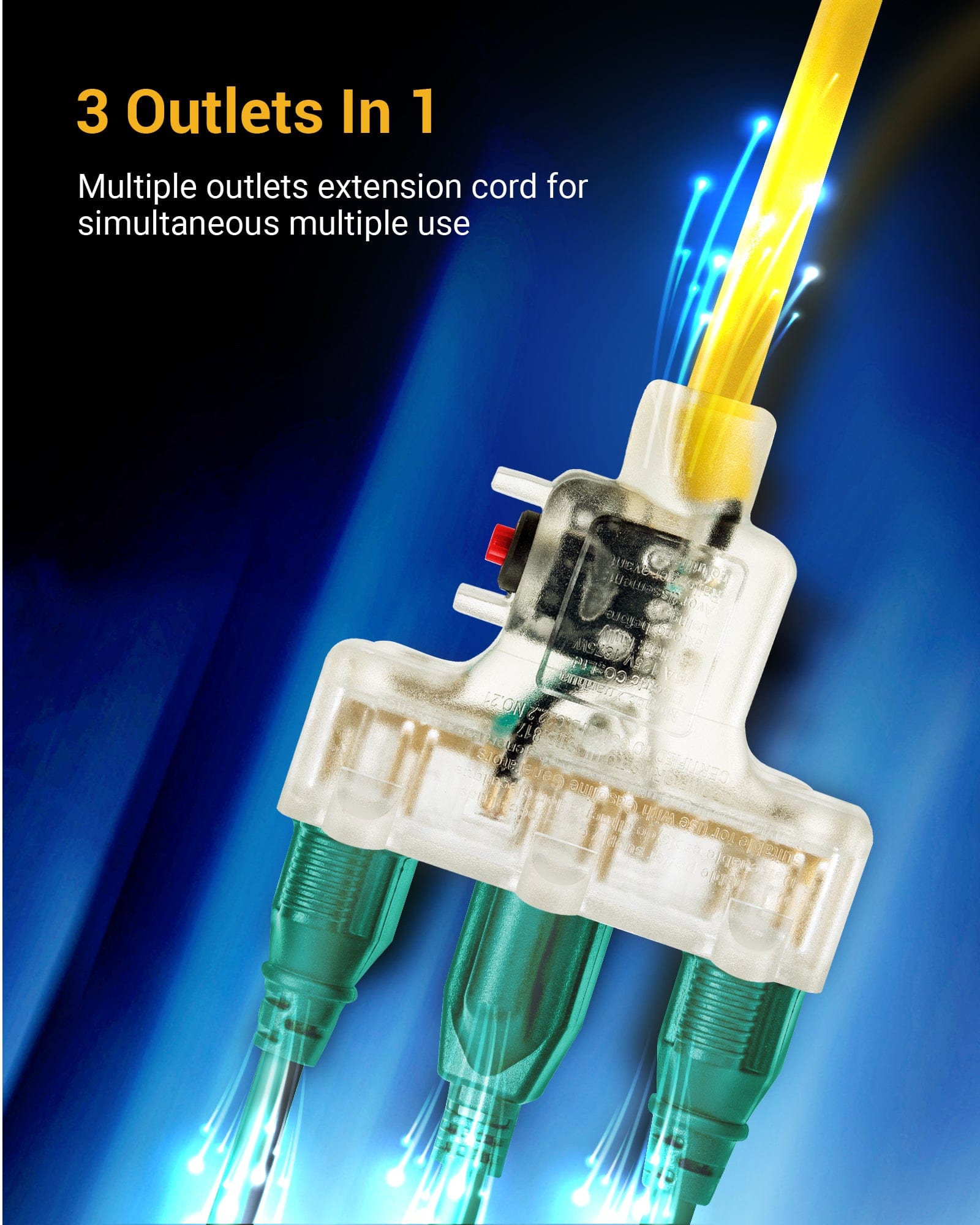 DEWENWILS 6 Ft Extension Cord with 15A Overload Protector, 12/3 Gauge Outdoor Tri-Tap Extension Cord Splitter, Heavy Duty Power Cord Extension with 3 Electrical Power Outlets, 125V/1875W-HTOY06B