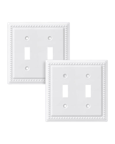 DEWENWILS 2 Pack Metal Outlet Covers, Double Toggle Wall Plate Cover, Classic White Finish Light Switch Cover Plates, 4.92"×4.98" Sunken Pearls Decorative Wall Plates Electrical Outlets-HTTP03C