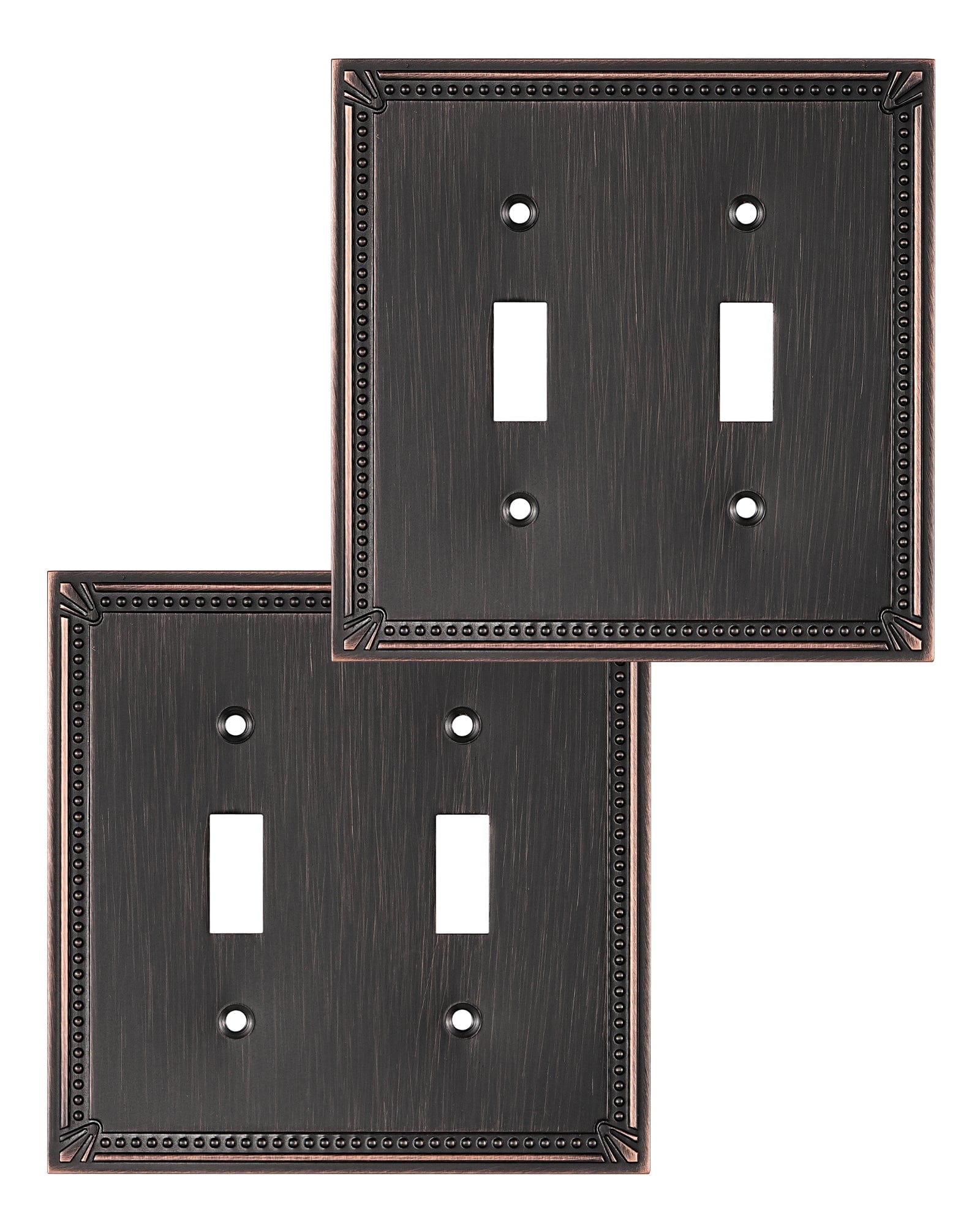 DEWENWILS 2 Pack Zinc Alloy Wall Plate Covers, 4.84"×4.84" Double Toggle Outlet Cover, Oil Rubbed Bronze Finish Light Switch Plate Cover, Sunken Pearls Decorative Wall Plates Electrical Outlet Cover-HTTP04B