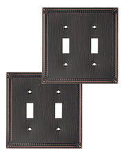 DEWENWILS 2 Pack Zinc Alloy Wall Plate Covers, 4.84"×4.84" Double Toggle Outlet Cover, Oil Rubbed Bronze Finish Light Switch Plate Cover, Sunken Pearls Decorative Wall Plates Electrical Outlet Cover-HTTP04B