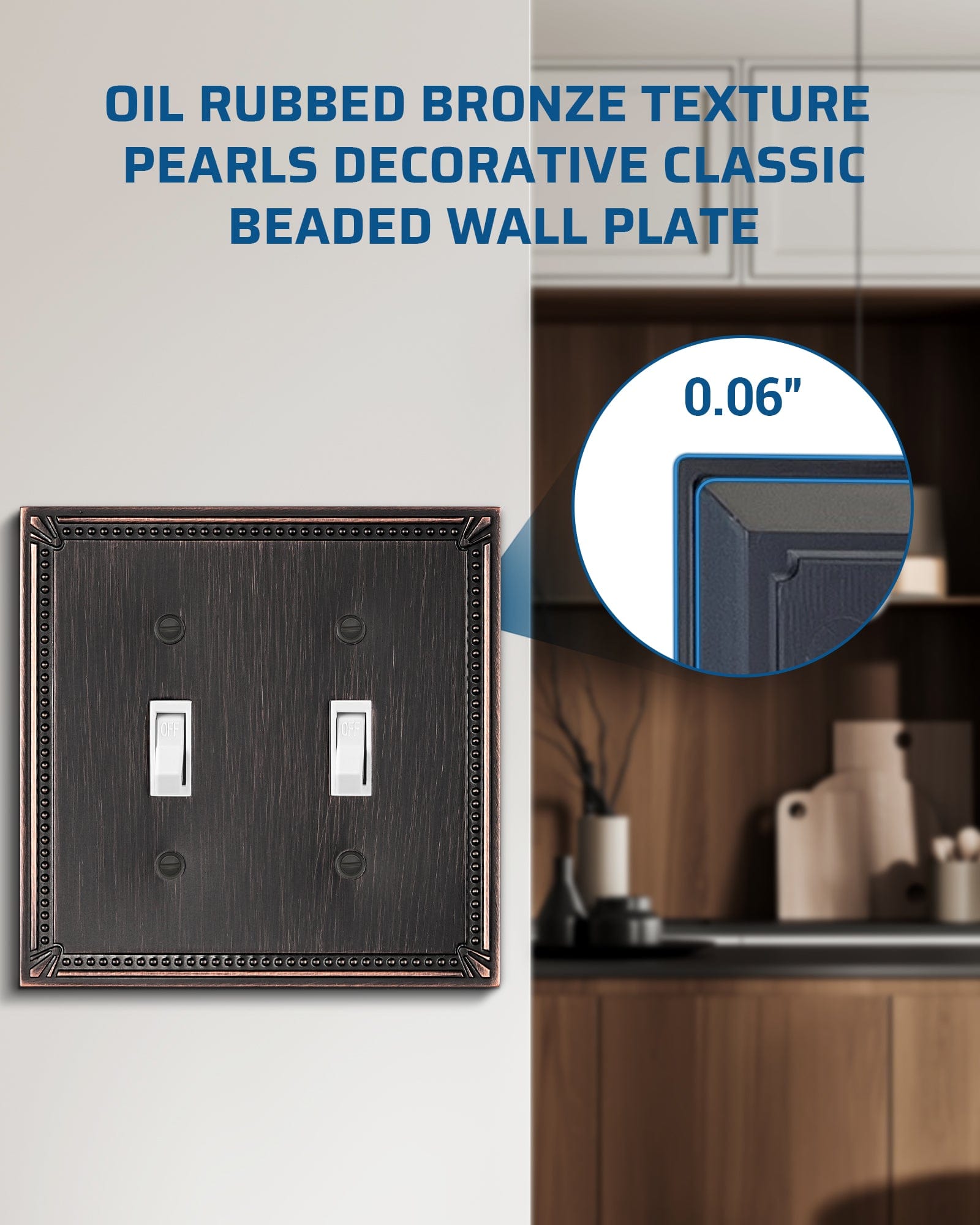 DEWENWILS 2 Pack Zinc Alloy Wall Plate Covers, 4.84"×4.84" Double Toggle Outlet Cover, Oil Rubbed Bronze Finish Light Switch Plate Cover, Sunken Pearls Decorative Wall Plates Electrical Outlet Cover-HTTP04B