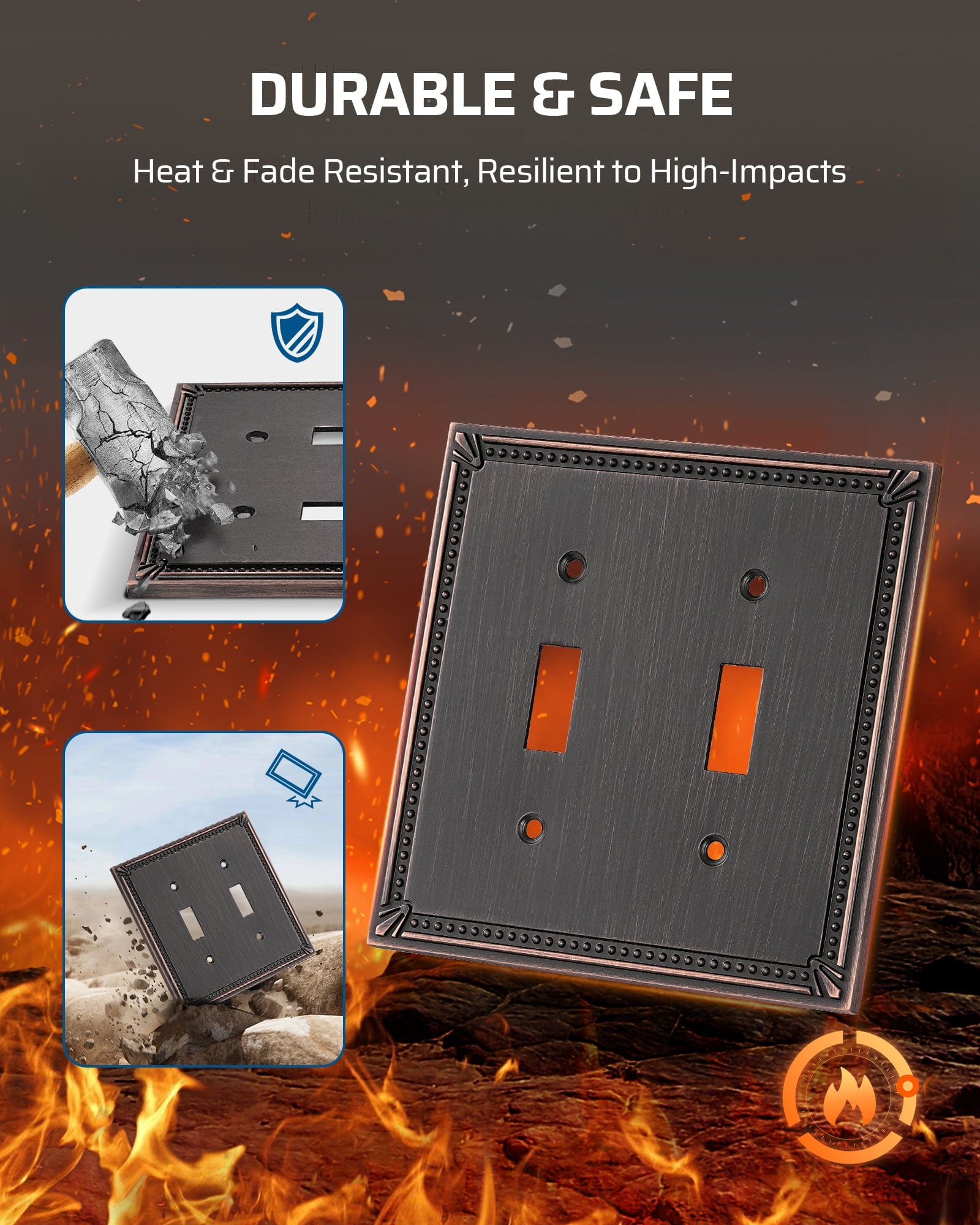 DEWENWILS 2 Pack Zinc Alloy Wall Plate Covers, 4.84"×4.84" Double Toggle Outlet Cover, Oil Rubbed Bronze Finish Light Switch Plate Cover, Sunken Pearls Decorative Wall Plates Electrical Outlet Cover-HTTP04B