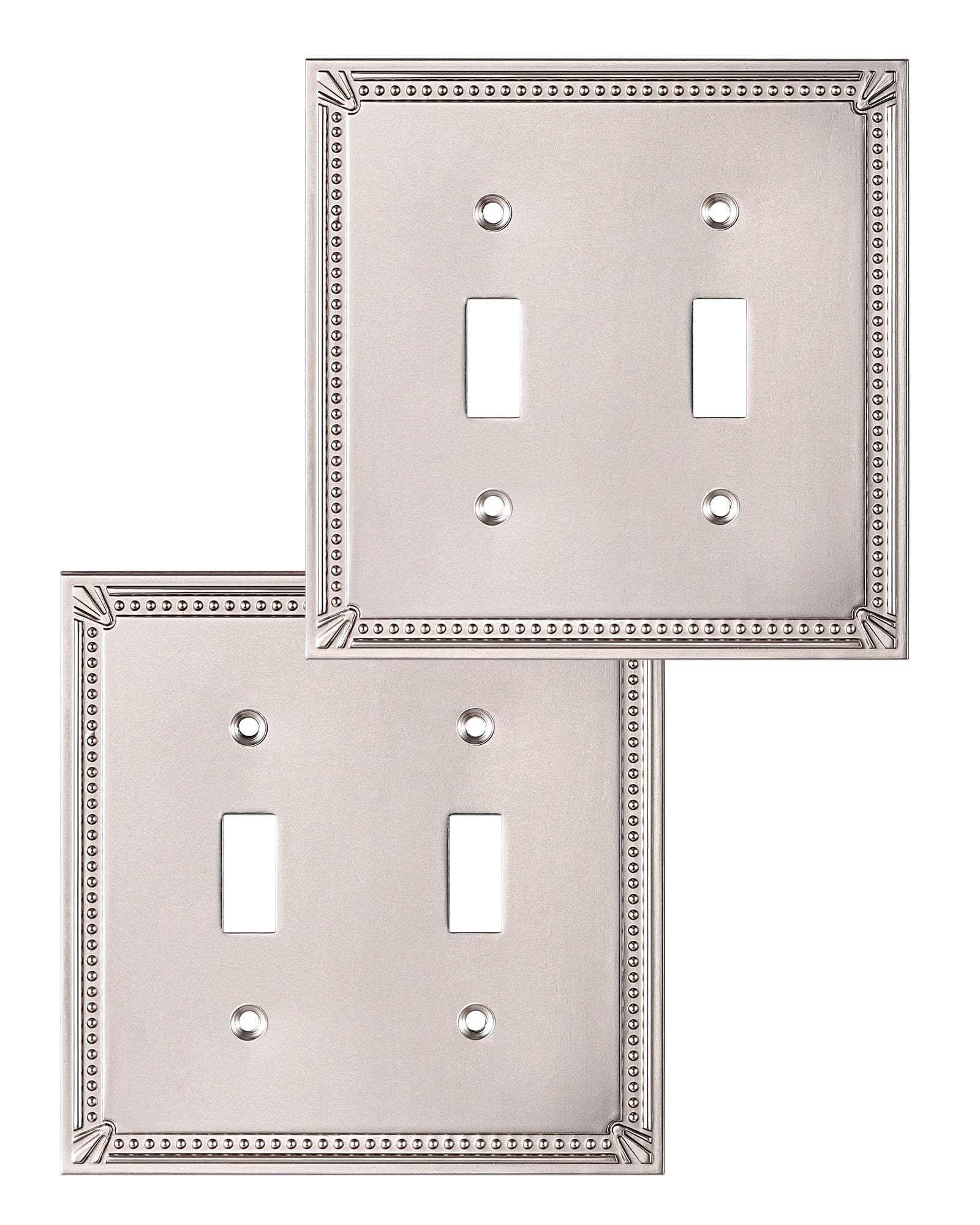DEWENWILS 2 Pack Zinc Alloy Wall Plate Covers, 4.84"×4.84" Double Toggle Outlet Cover, Satin Nickel Finish Light Switch Plate Cover, Sunken Pearls Decorative Wall Plates Electrical Outlet Cover-HTTP04F