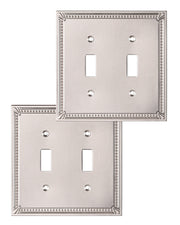 DEWENWILS 2 Pack Zinc Alloy Wall Plate Covers, 4.84"×4.84" Double Toggle Outlet Cover, Satin Nickel Finish Light Switch Plate Cover, Sunken Pearls Decorative Wall Plates Electrical Outlet Cover-HTTP04F