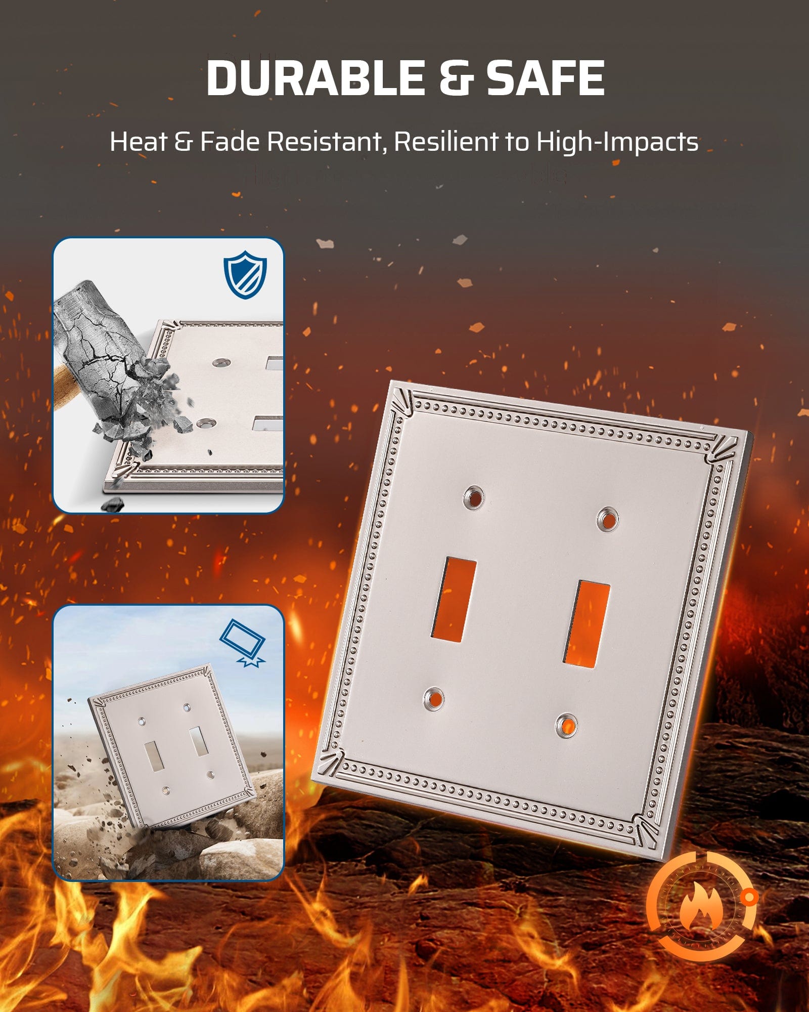 DEWENWILS 2 Pack Zinc Alloy Wall Plate Covers, 4.84"×4.84" Double Toggle Outlet Cover, Satin Nickel Finish Light Switch Plate Cover, Sunken Pearls Decorative Wall Plates Electrical Outlet Cover-HTTP04F