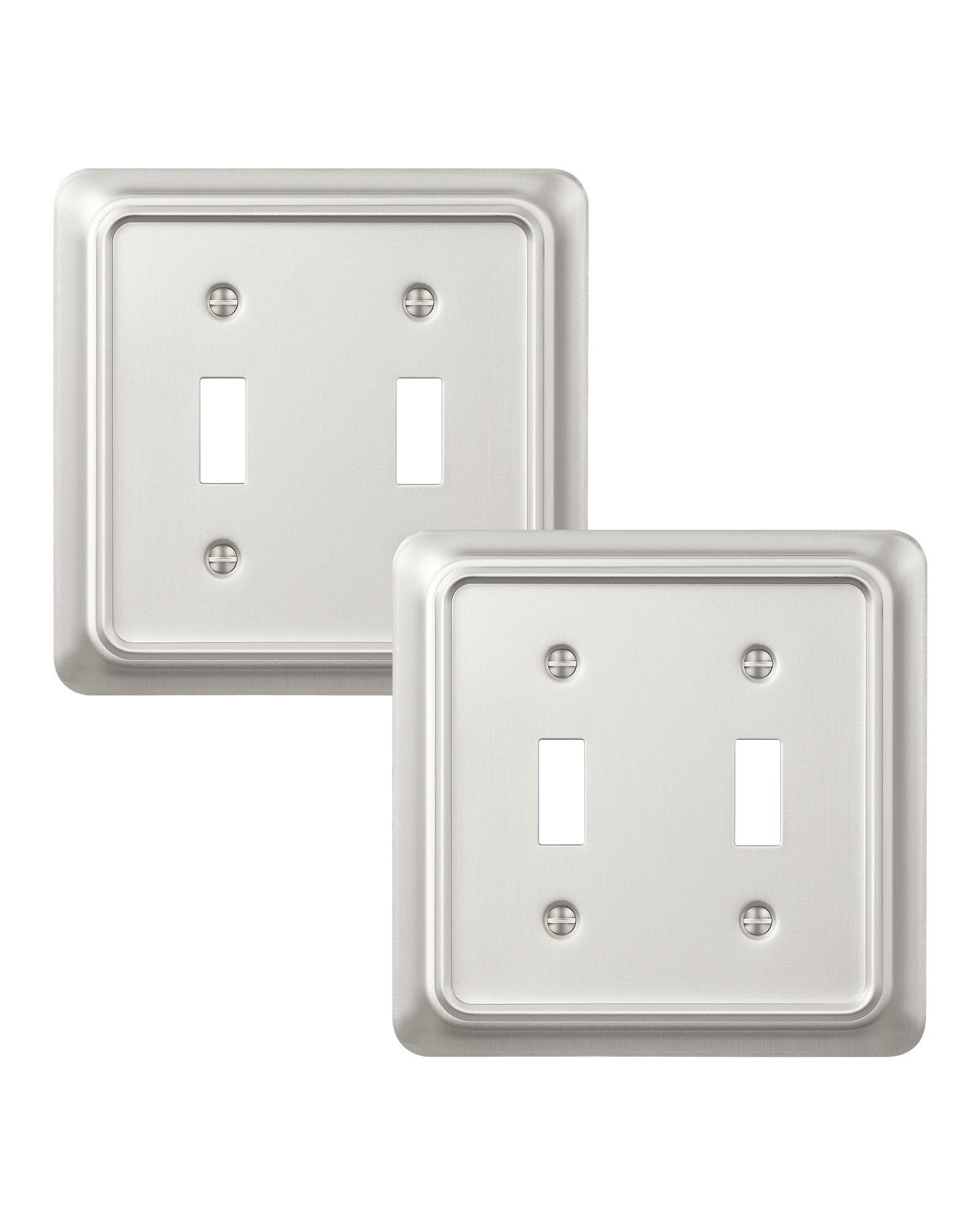 DEWENWILS 2-Pack Brushed Nickel Outlet Covers & Switch Plates — Decorative Metal Wall Plates, Round Corner Design for Light Switches & Double Toggle (1-Gang Standard Size)-HTTP06A