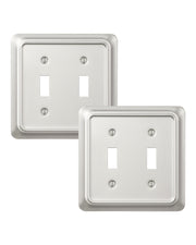 DEWENWILS 2-Pack Brushed Nickel Outlet Covers & Switch Plates — Decorative Metal Wall Plates, Round Corner Design for Light Switches & Double Toggle (1-Gang Standard Size)-HTTP06A