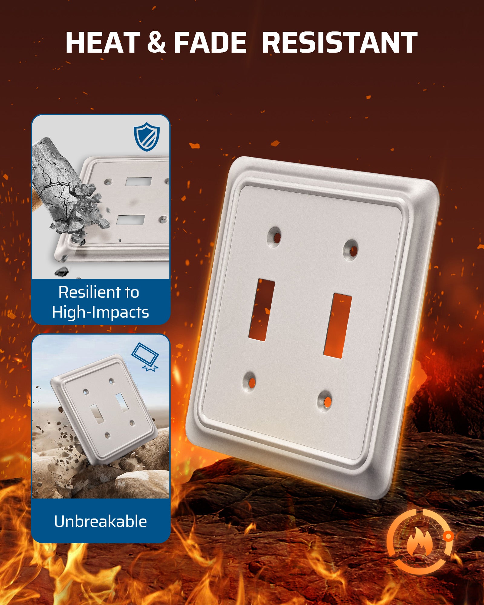 DEWENWILS 2-Pack Brushed Nickel Outlet Covers & Switch Plates — Decorative Metal Wall Plates, Round Corner Design for Light Switches & Double Toggle (1-Gang Standard Size)-HTTP06A