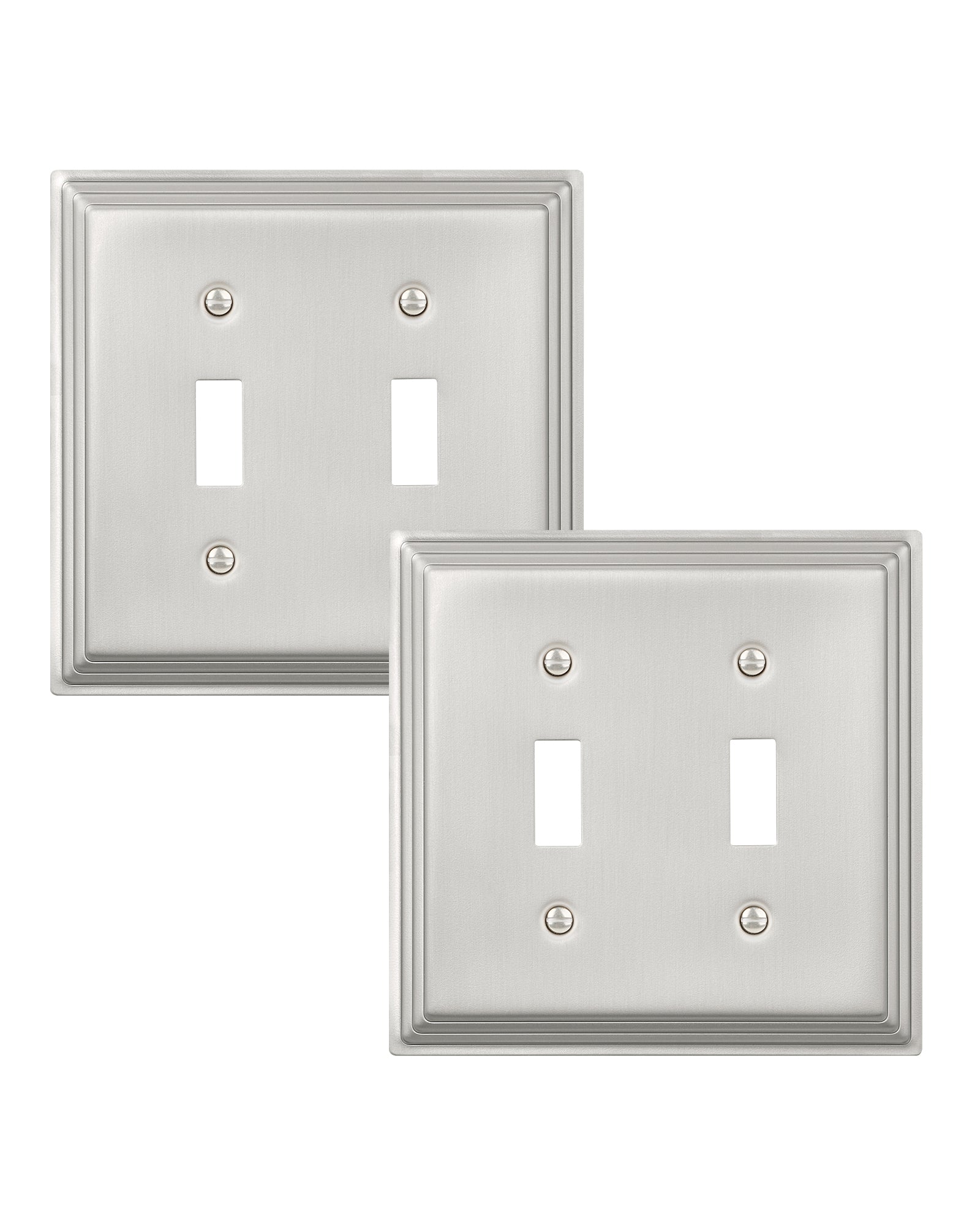 DEWENWILS 2-Pack Brushed Nickel Outlet Covers & Switch Plates — Decorative Metal Wall Plates for Light Switches & Double Toggle (1-Gang Standard Size)-HTTP07A