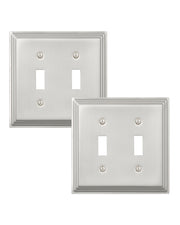 DEWENWILS 2-Pack Brushed Nickel Outlet Covers & Switch Plates — Decorative Metal Wall Plates for Light Switches & Double Toggle (1-Gang Standard Size)-HTTP07A