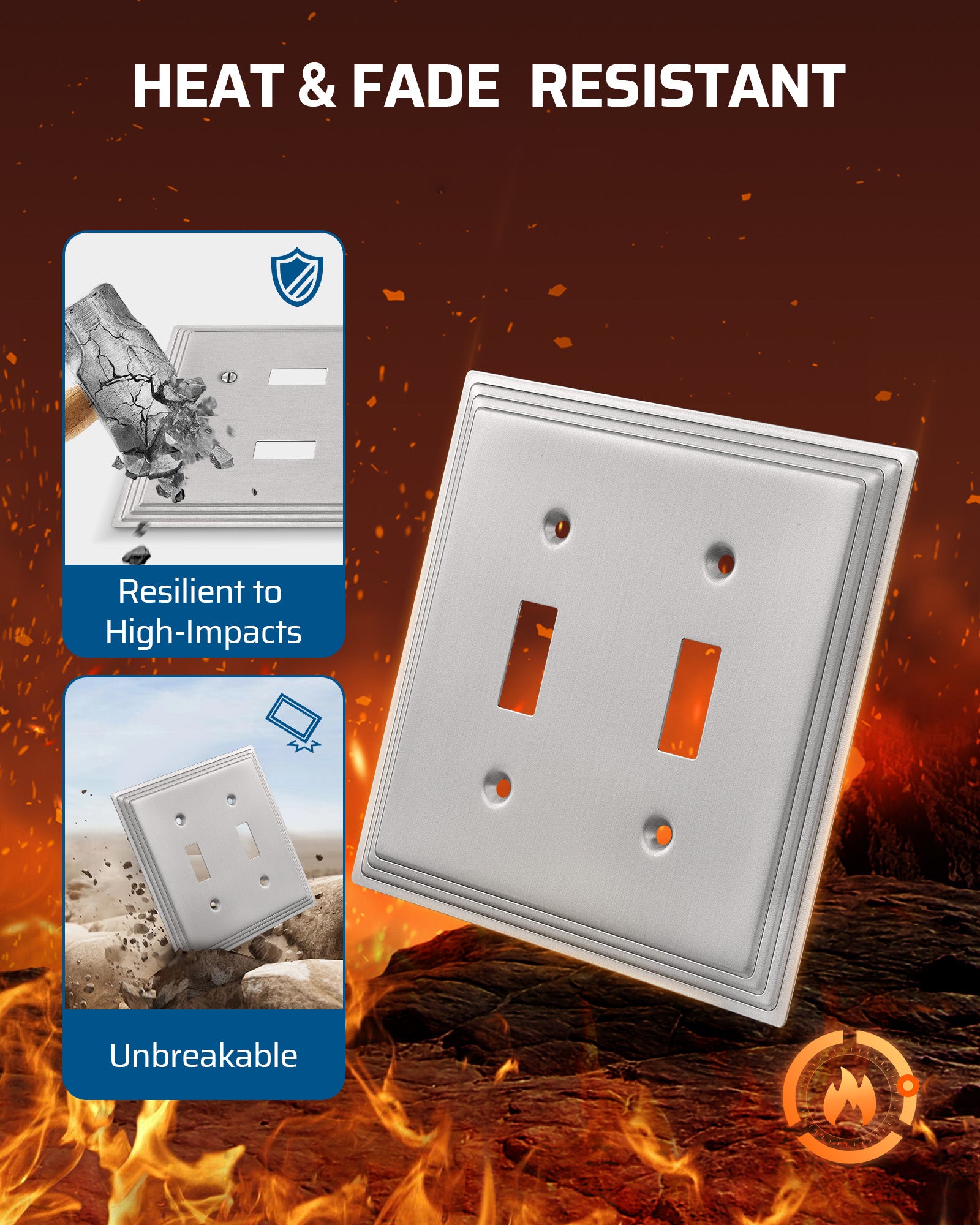 DEWENWILS 2-Pack Brushed Nickel Outlet Covers & Switch Plates — Decorative Metal Wall Plates for Light Switches & Double Toggle (1-Gang Standard Size)-HTTP07A