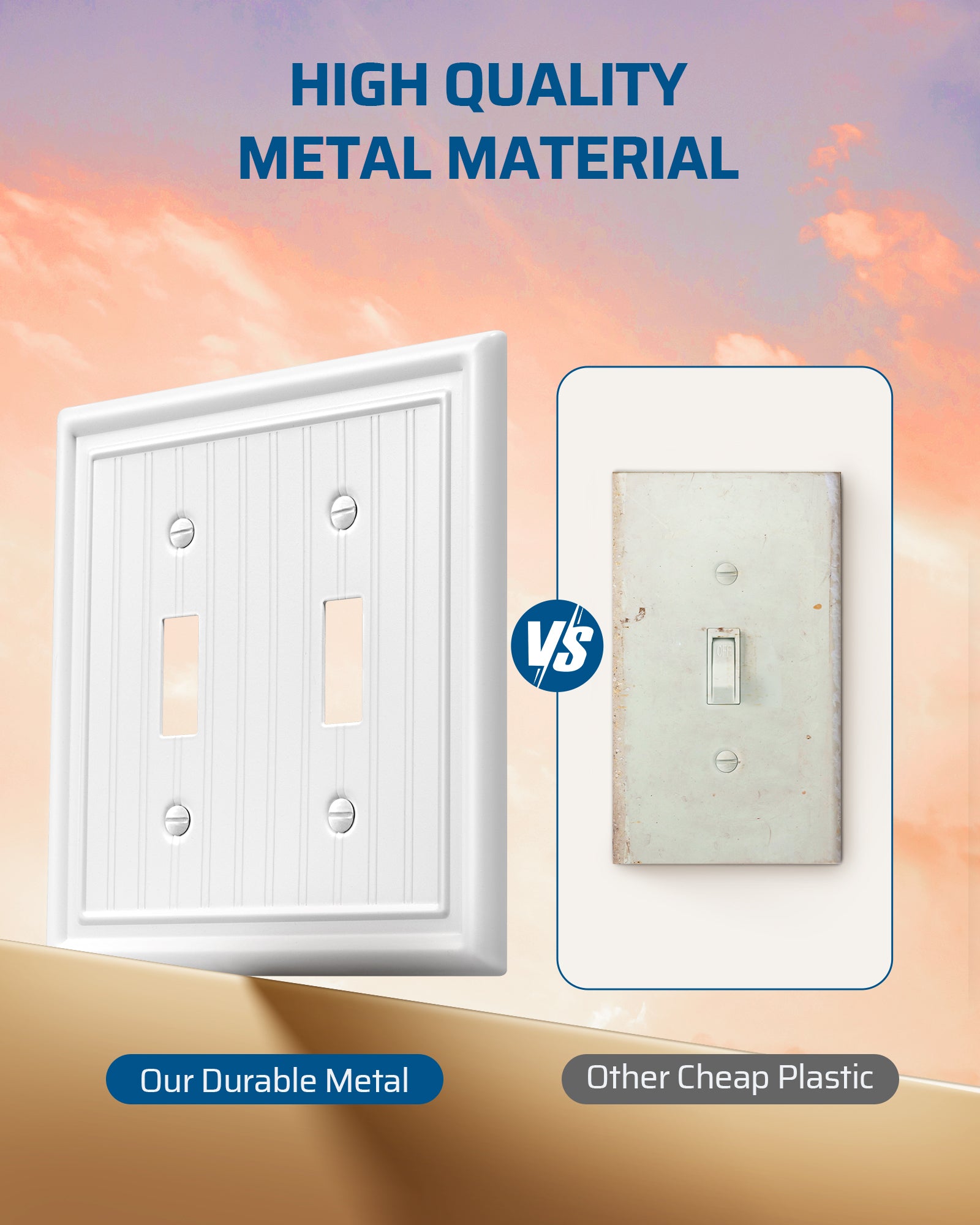 DEWENWILS 2-Pack White Outlet Covers & Switch Plates — Decorative Metal Wall Plates for Light Switches & Double Toggle (1-Gang Standard Size)-HTTP08C