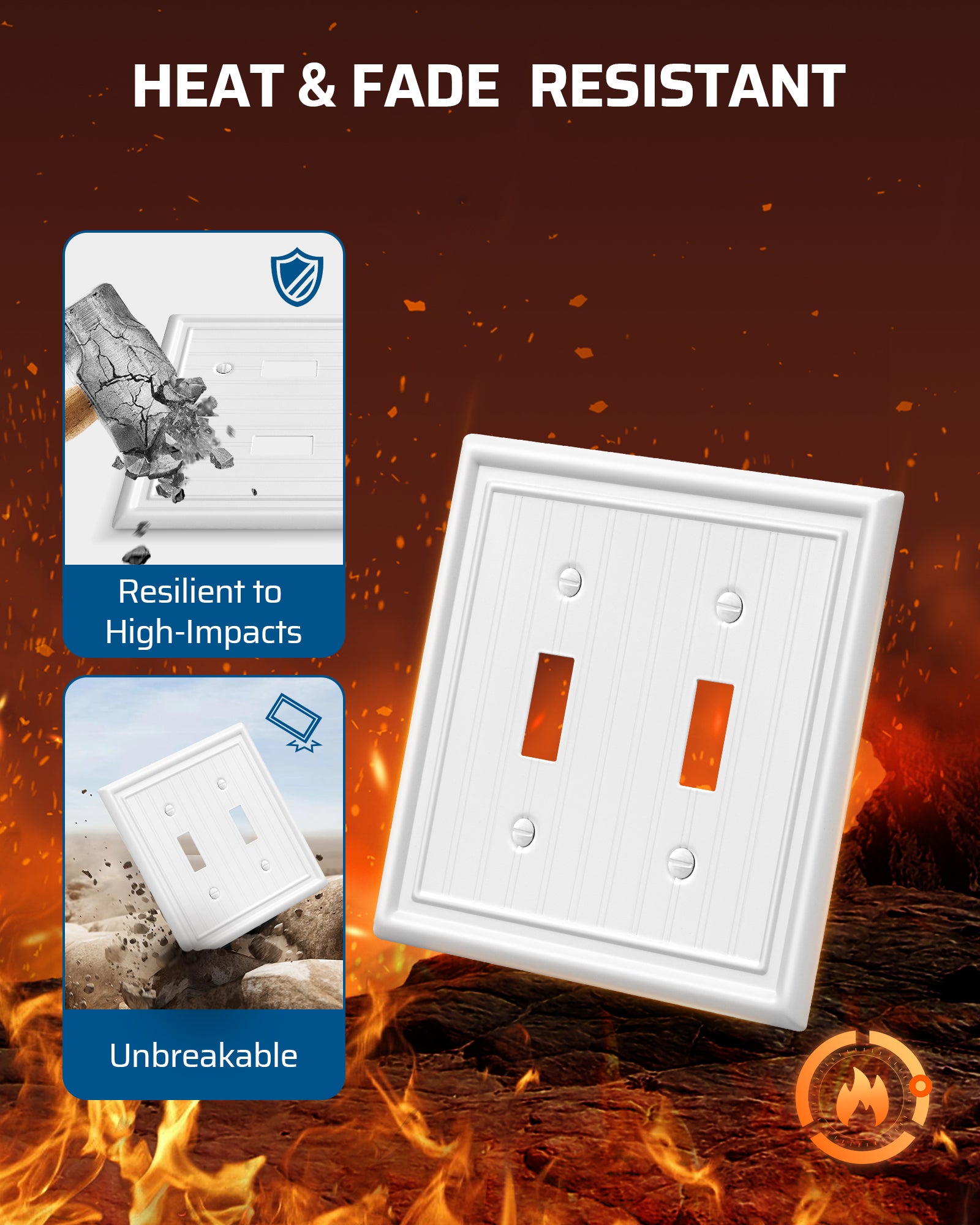 DEWENWILS 2-Pack White Outlet Covers & Switch Plates — Decorative Metal Wall Plates for Light Switches & Double Toggle (1-Gang Standard Size)-HTTP08C