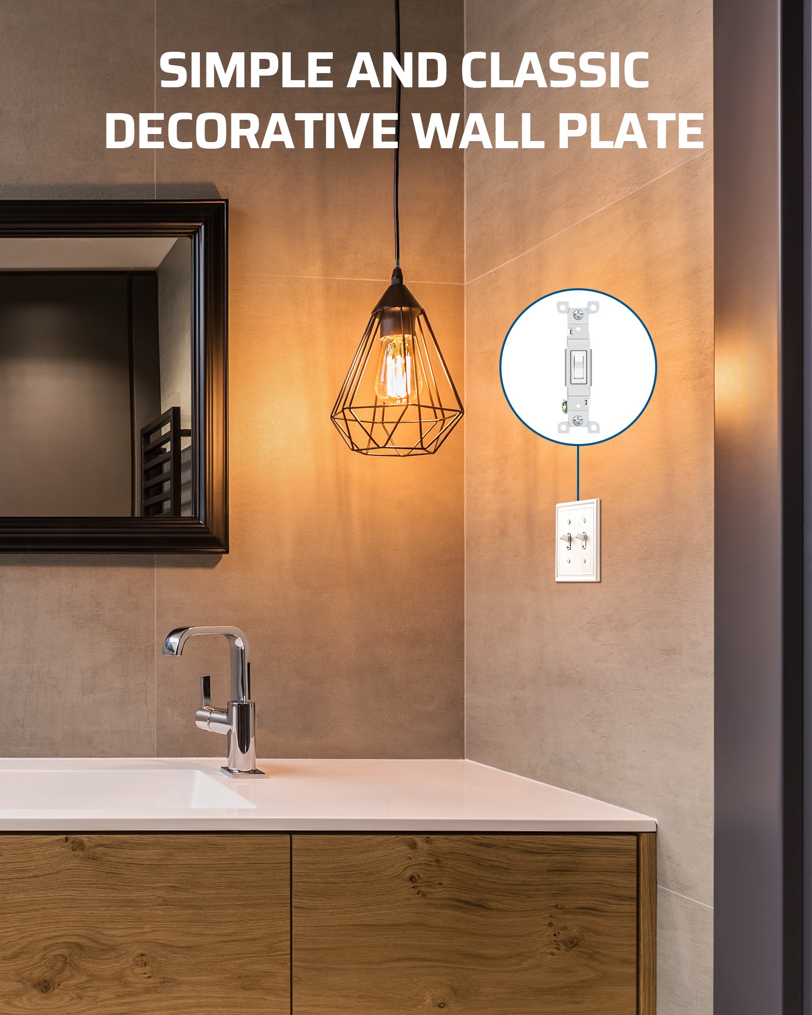 DEWENWILS 2-Pack White Outlet Covers & Switch Plates — Decorative Metal Wall Plates for Light Switches & Double Toggle (1-Gang Standard Size)-HTTP08C