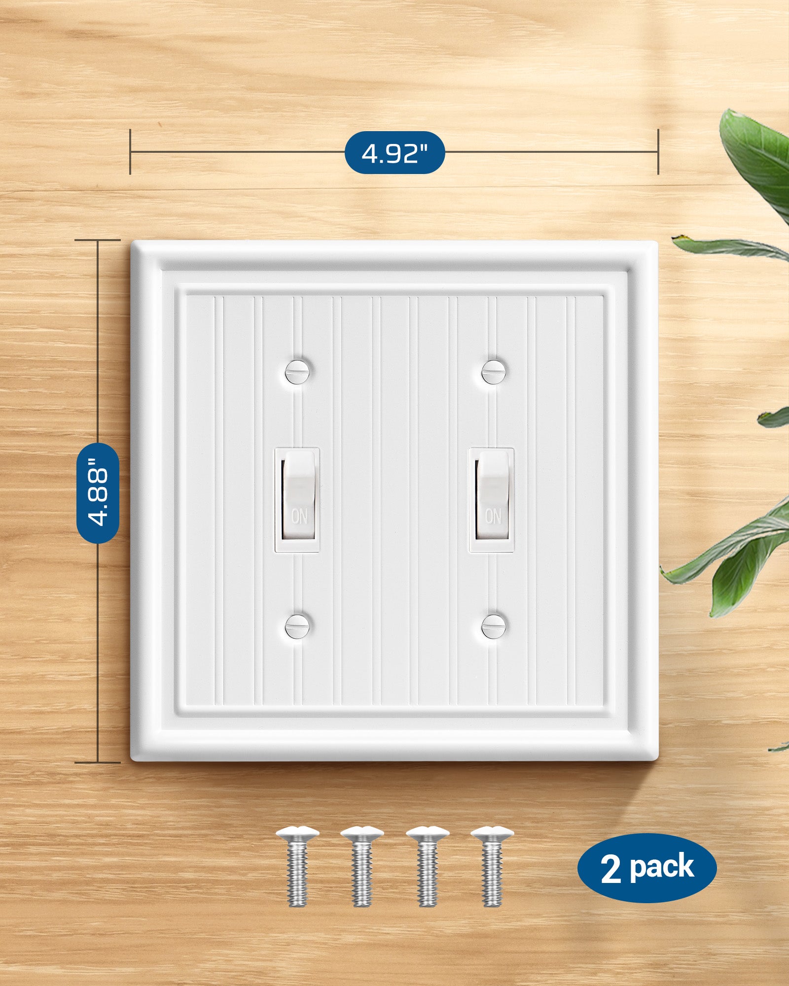 DEWENWILS 2-Pack White Outlet Covers & Switch Plates — Decorative Metal Wall Plates for Light Switches & Double Toggle (1-Gang Standard Size)-HTTP08C