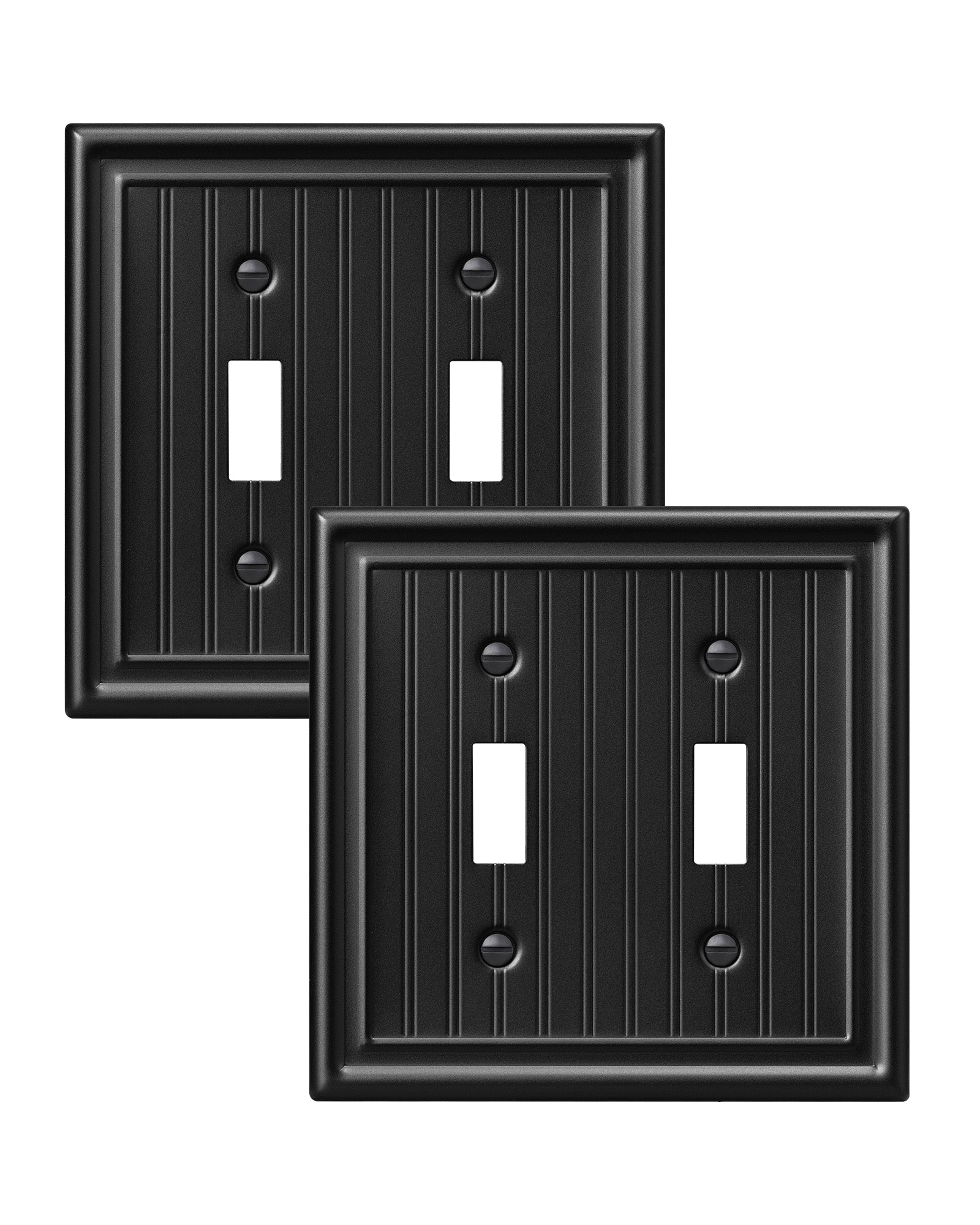 DEWENWILS 2-Pack Black Outlet Covers & Switch Plates — Decorative Metal Wall Plates for Light Switches & Double Toggle (1-Gang Standard Size)-HTTP08D