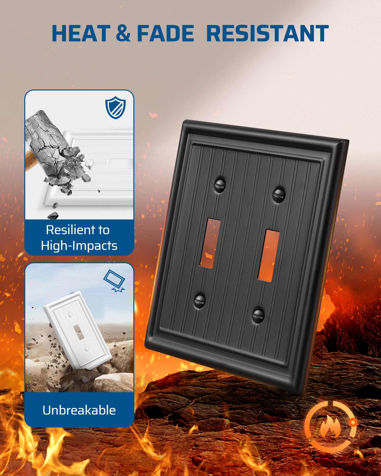 DEWENWILS 2-Pack Black Outlet Covers & Switch Plates — Decorative Metal Wall Plates for Light Switches & Double Toggle (1-Gang Standard Size)-HTTP08D