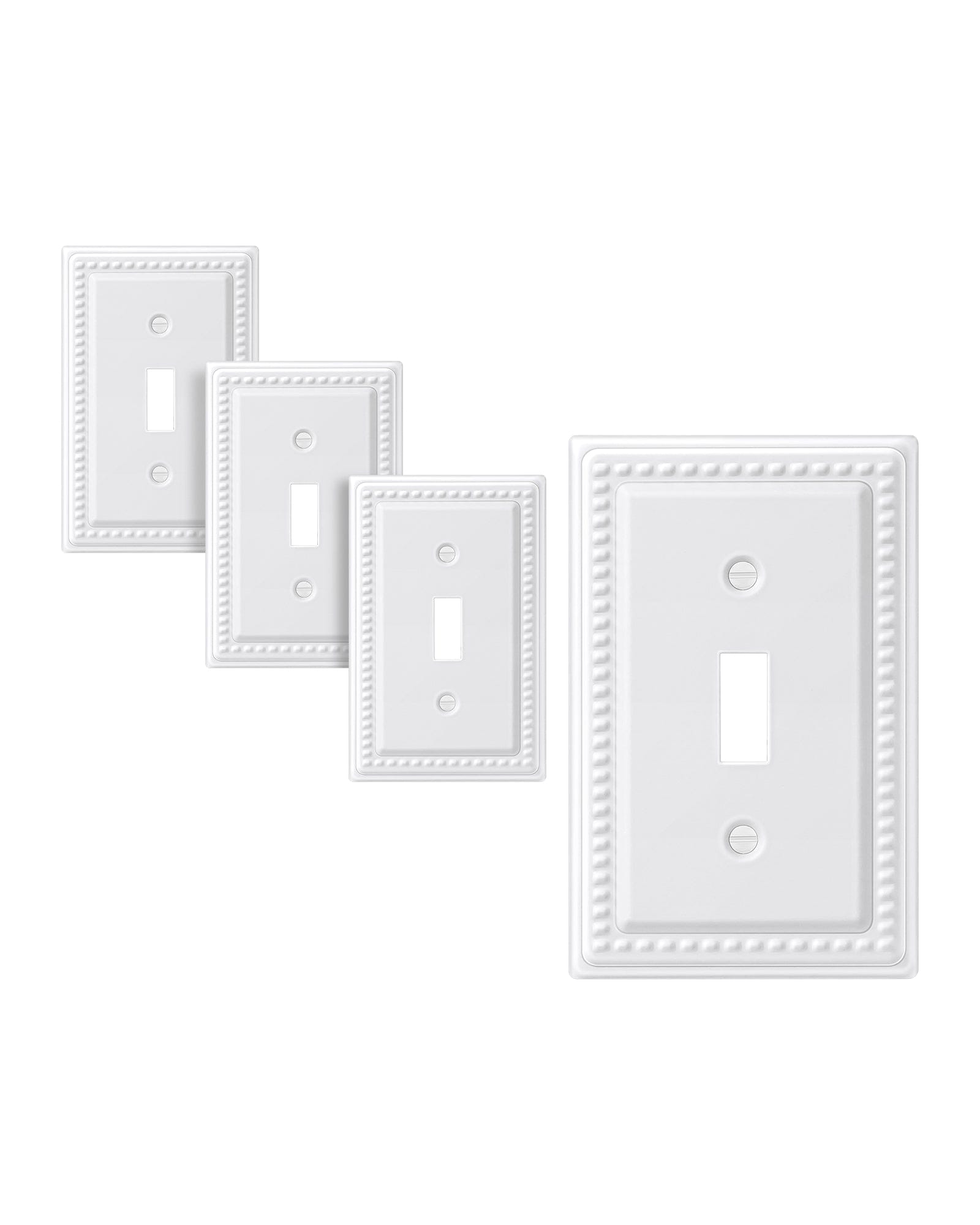 DEWENWILS 4 Pack Metal Outlet Covers, Single Toggle Wall Plate Cover, Classic White Finish Light Switch Cover Plates, 4.92"×3.14" Sunken Pearls Decorative Wall Plates Electrical Outlets-HTWP03C