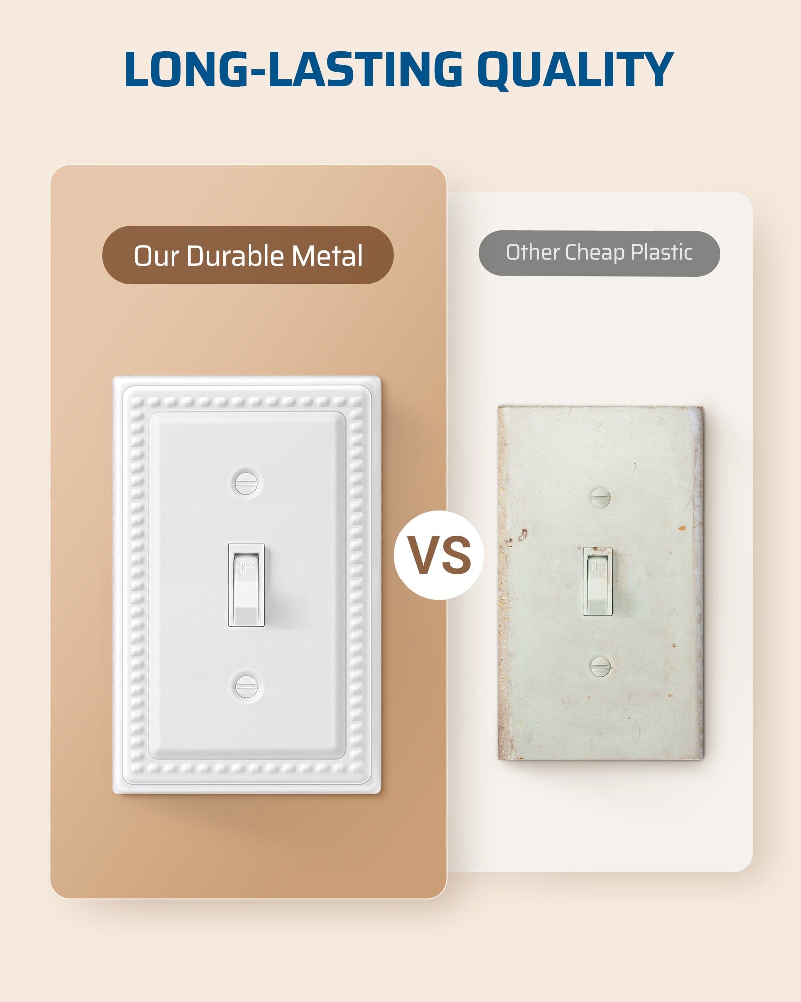 DEWENWILS 4 Pack Metal Outlet Covers, Single Toggle Wall Plate Cover, Classic White Finish Light Switch Cover Plates, 4.92"×3.14" Sunken Pearls Decorative Wall Plates Electrical Outlets-HTWP03C